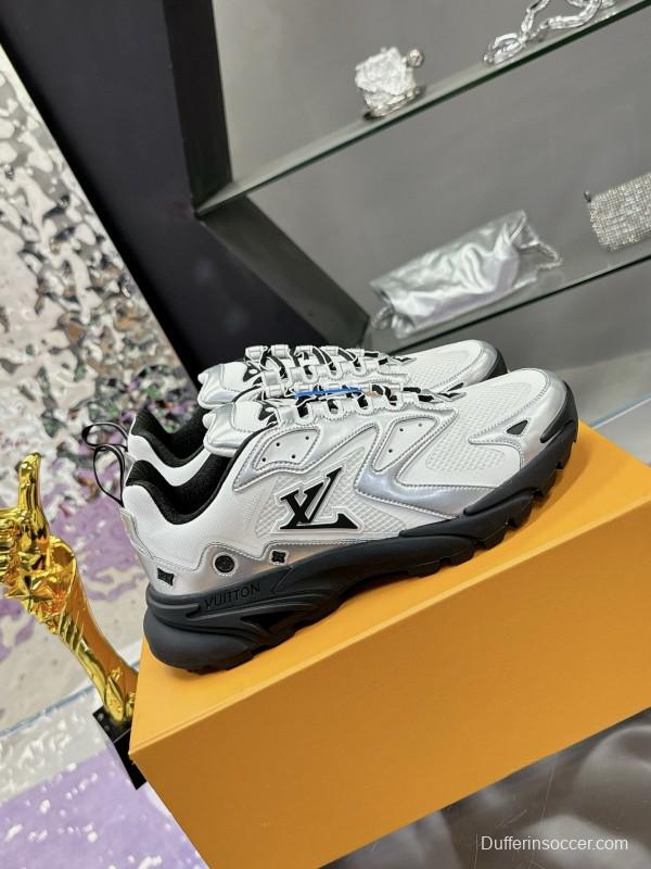 2025 Men Louis Vuitton White Black Mesh Leather Sneakers LY00320