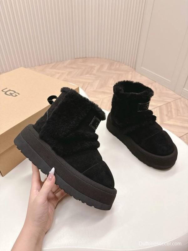 2024 Women UGG Black Suede Sheepskin Snow Boots MJ00320