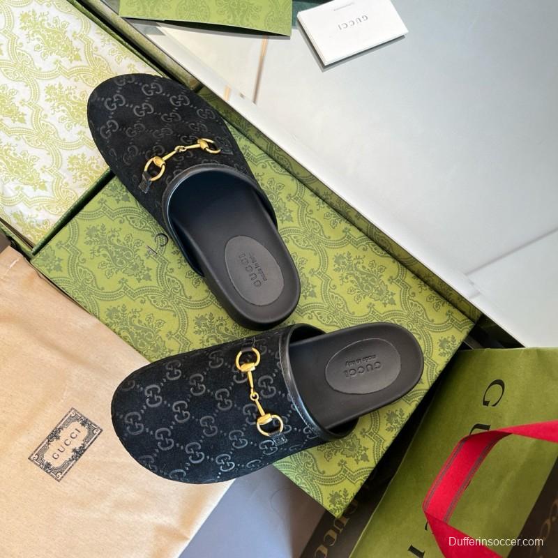 2024 Slippers Gucci Black Suede Slippers MJ00280