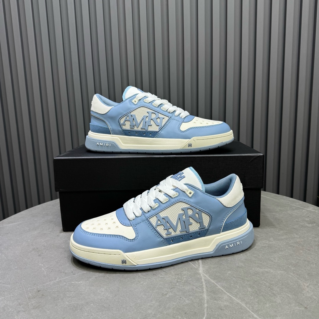 2025 Unisex Amiri Blue White Leather Sneakers MJ00360