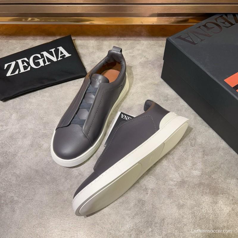 2024 Men Ermenegildo Zegna Gray Calfskin Casual Sneakers MJ00280