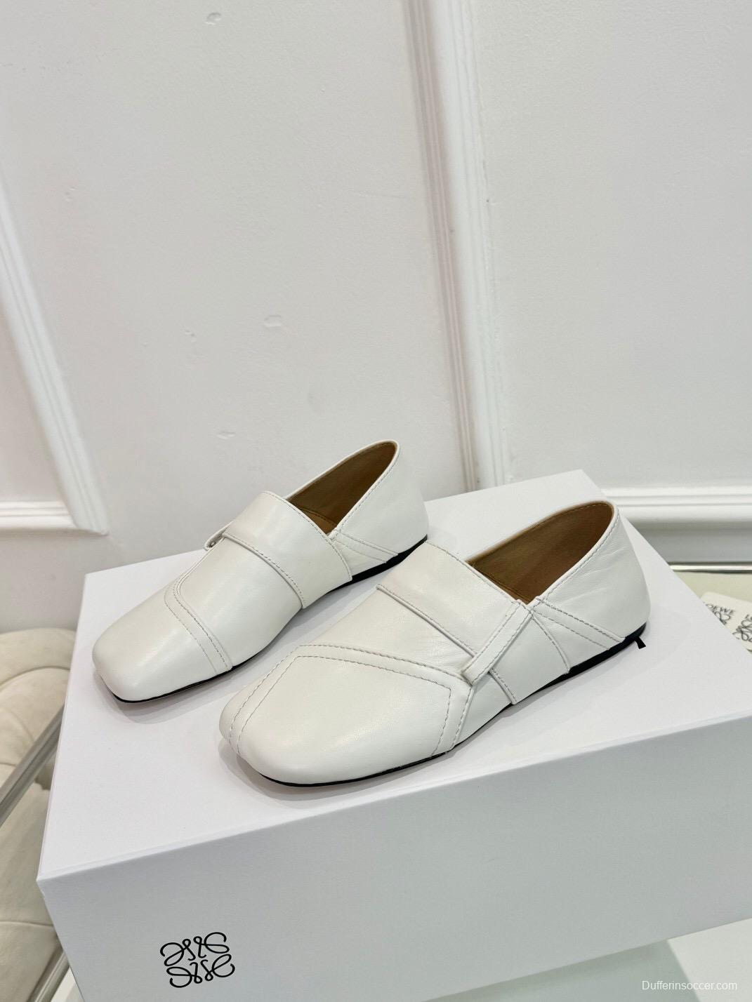 2025 Women Loewe White Leather Loafers LY00291