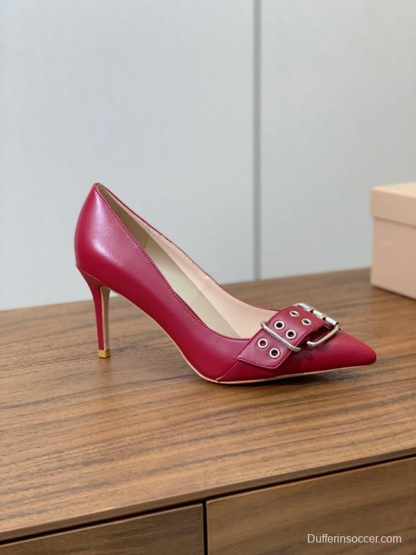 2025 Women Gianvito Rossi Red Leather Heels Buckle KFY00300