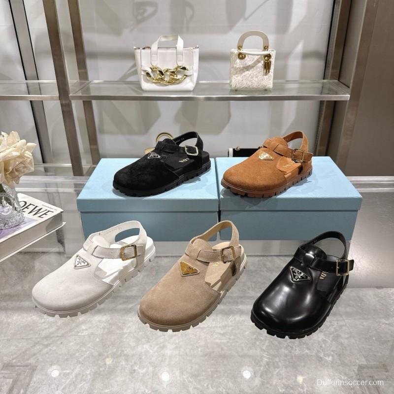 2025 Women Prada White Suede Sandals LY00270
