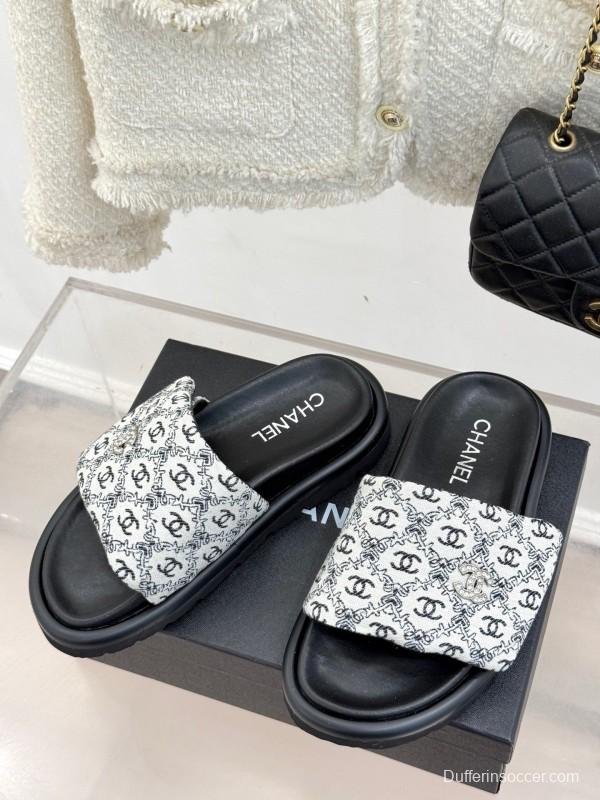 2025 Slippers Chanel Black White Nylon Slippers