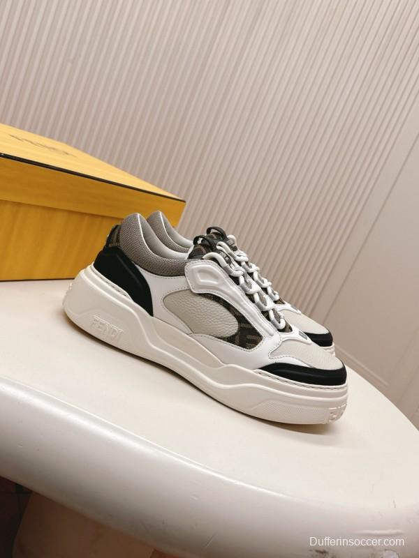 2025 Women Fendi White Black Grey Leather Mesh Sneakers
