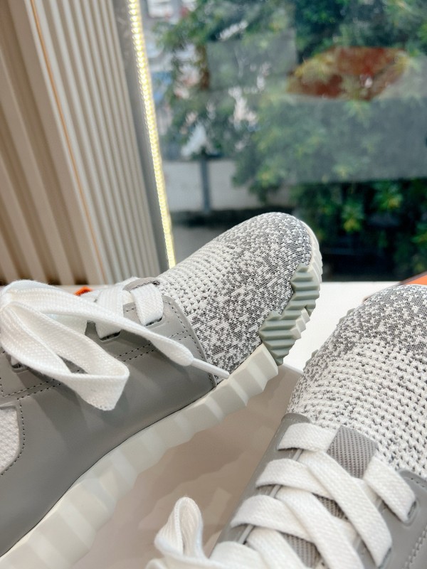2024 Unisex Hermès Gray White Orange Calfskin Suede Sneakers MJ00290