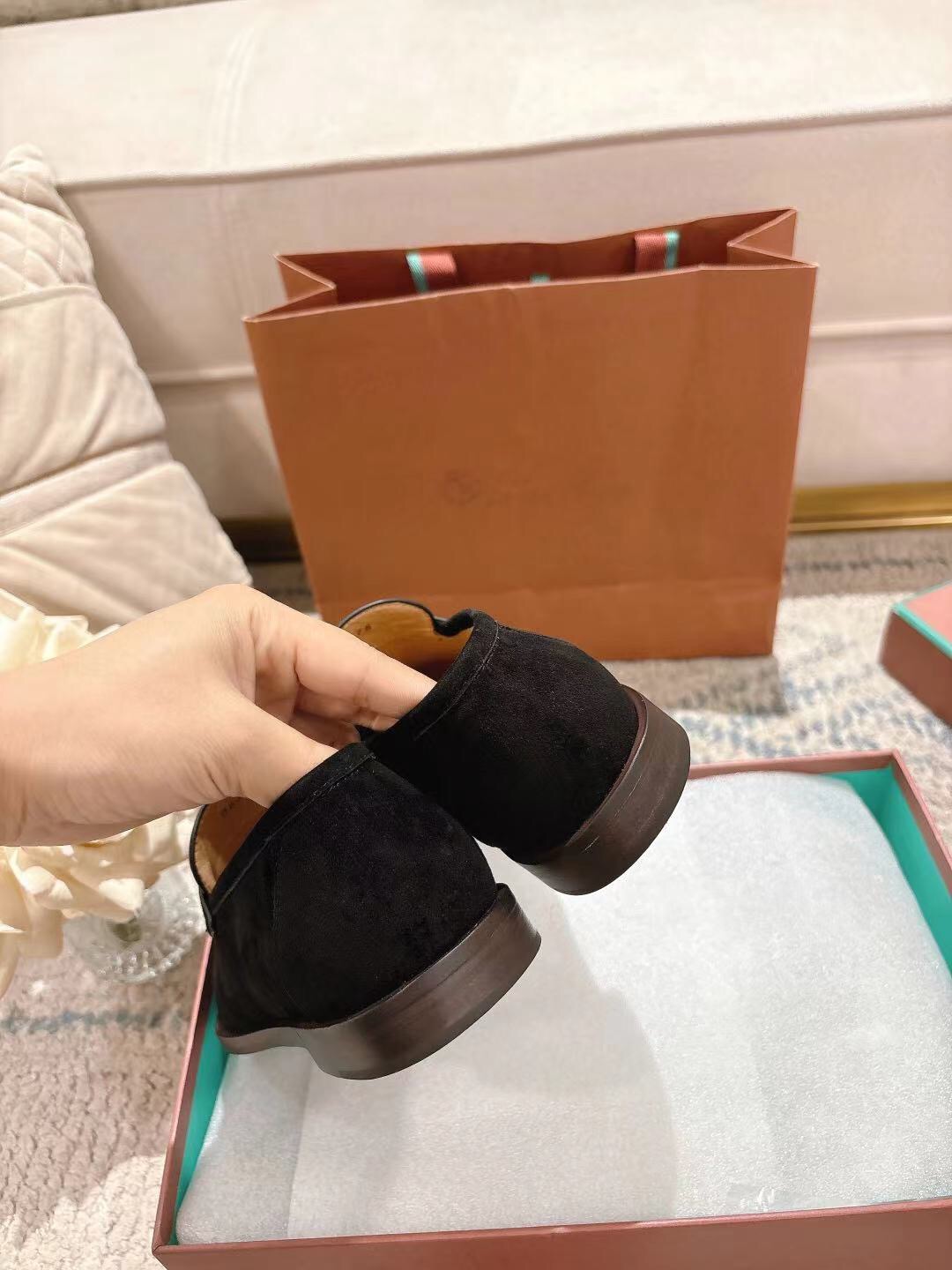 2025 Women Le Parmentier Black Suede Loafer LY00400