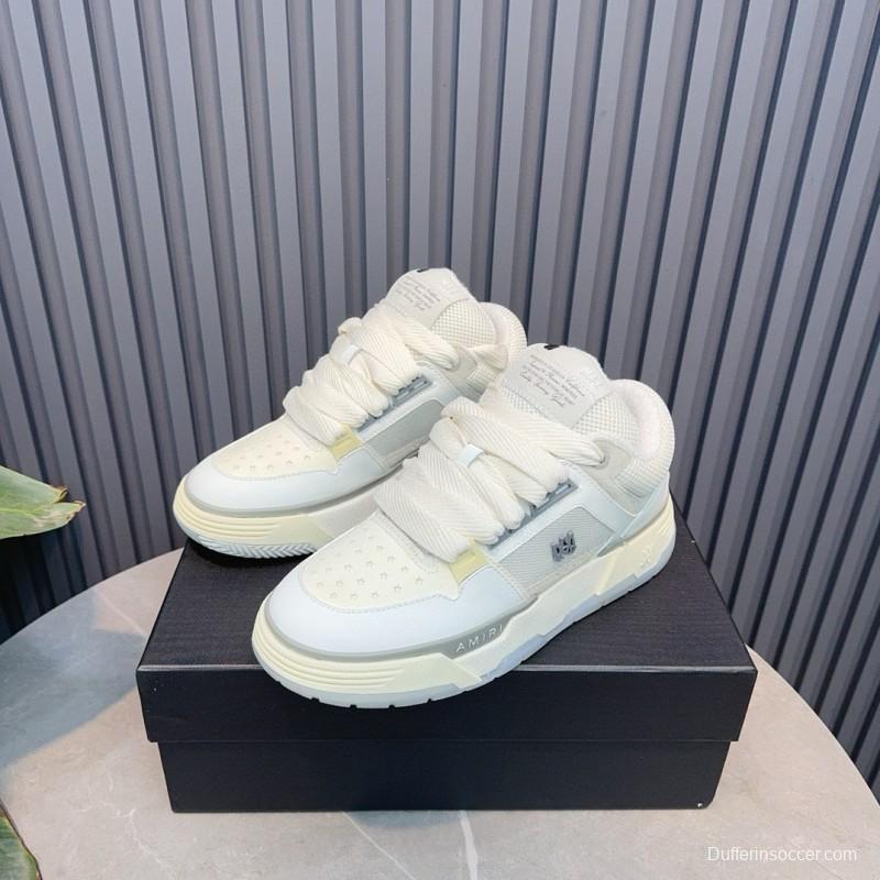 2024 Unisex Amiri White Beige Leather Mesh Sneakers MJ00360