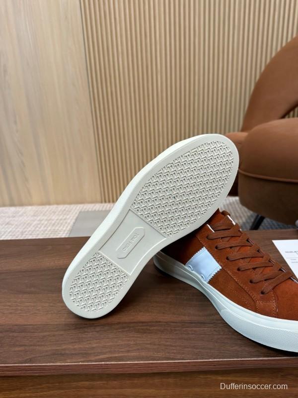 2025 Men TOM FORD Brown White Suede Sneakers LY00360