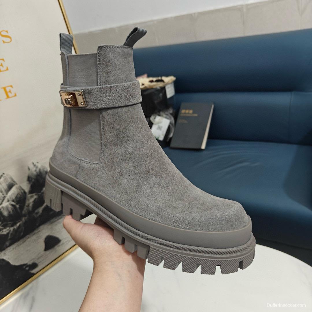 2024 Women Dolce & Gabbana Grey Suede Ankle Boots