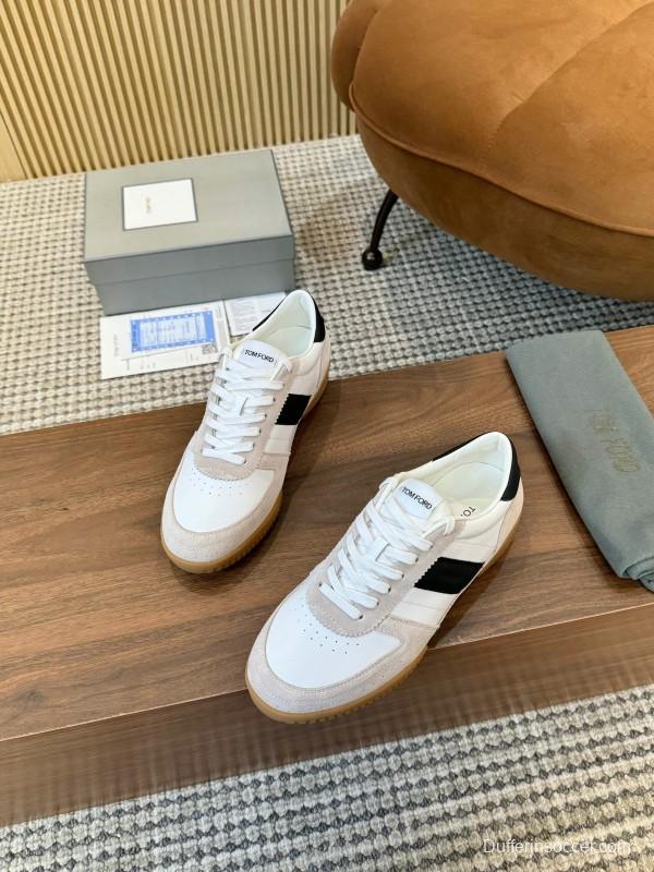 2025 Men TOM FORD White Black Suede Leather Sneakers