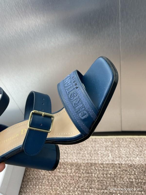2025 Women Dior Blue Leather Suede High Heel Sandals