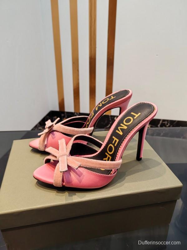 2025 Women TOM FORD Pink Velvet High Heel Backless Sandals KFY00290