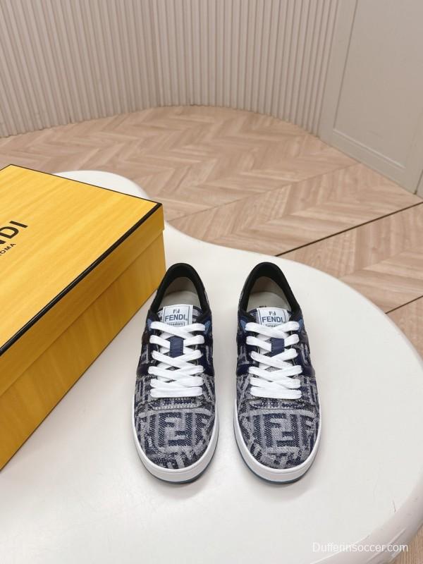 2025 Unisex Fendi Blue White Leather Canvas Plimsolls FF Vintage Design LY00350(F)/LY00360(M)