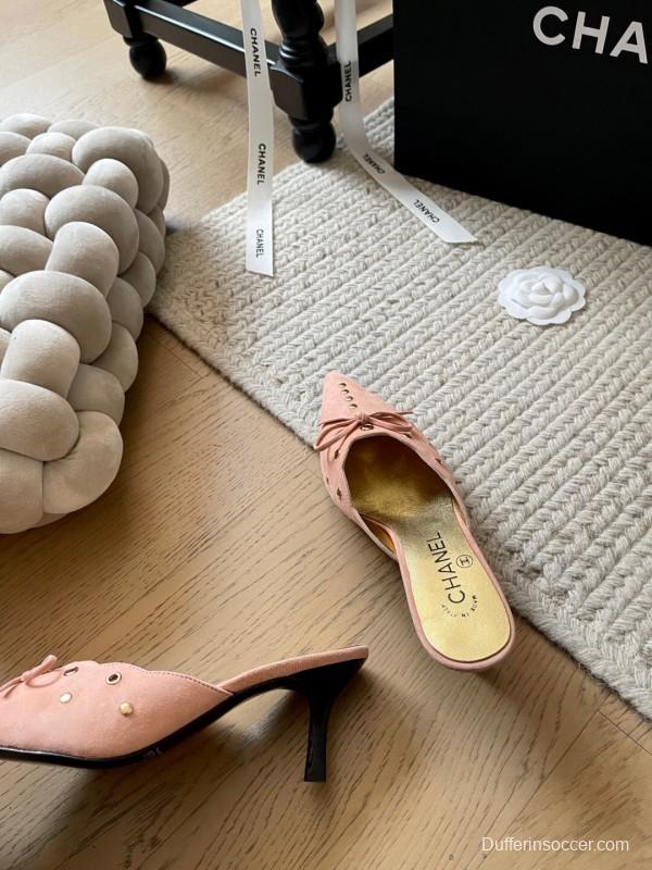 2025 Women Chanel Pink Suede Mules