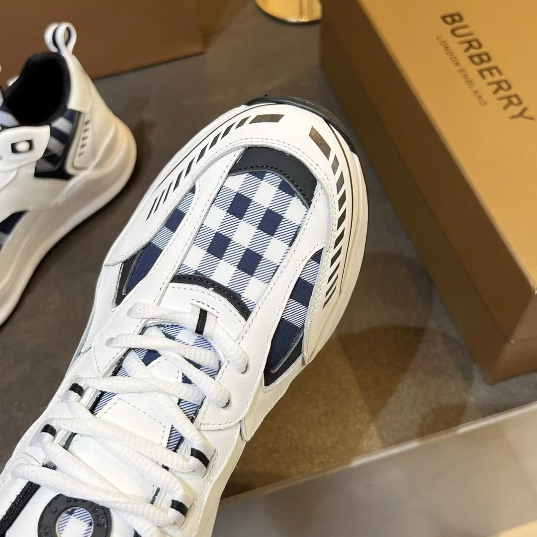 2025 Unisex Burberry White Blue Suede Leather Sneakers Vintage Check MJ00380