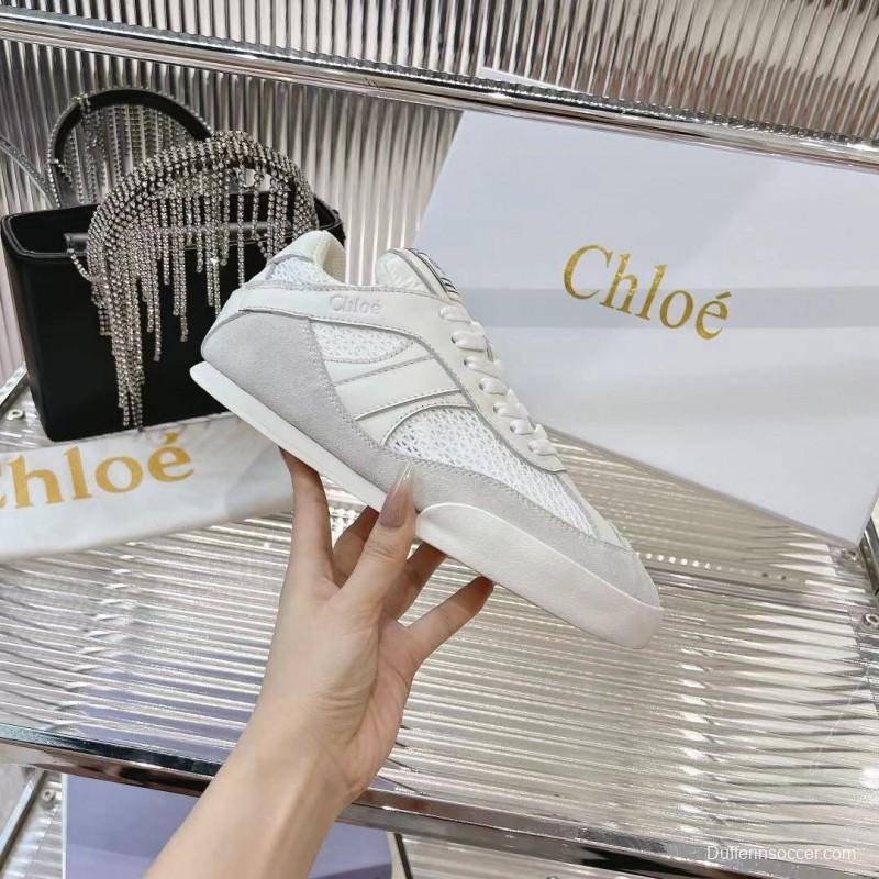 2025 Women Chloé White Suede Mesh Casual Sneakers LY00280 LY00300