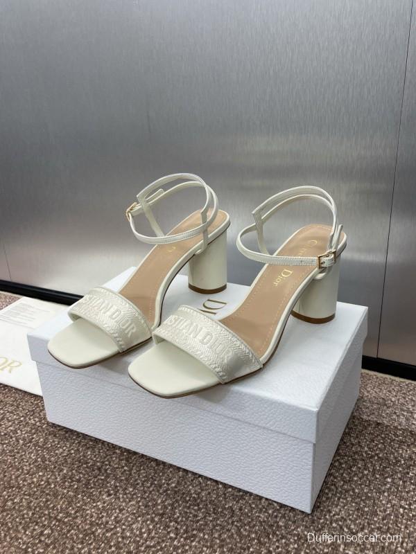 2025 Women Dior White Leather Sandals Embroidery KFY00280