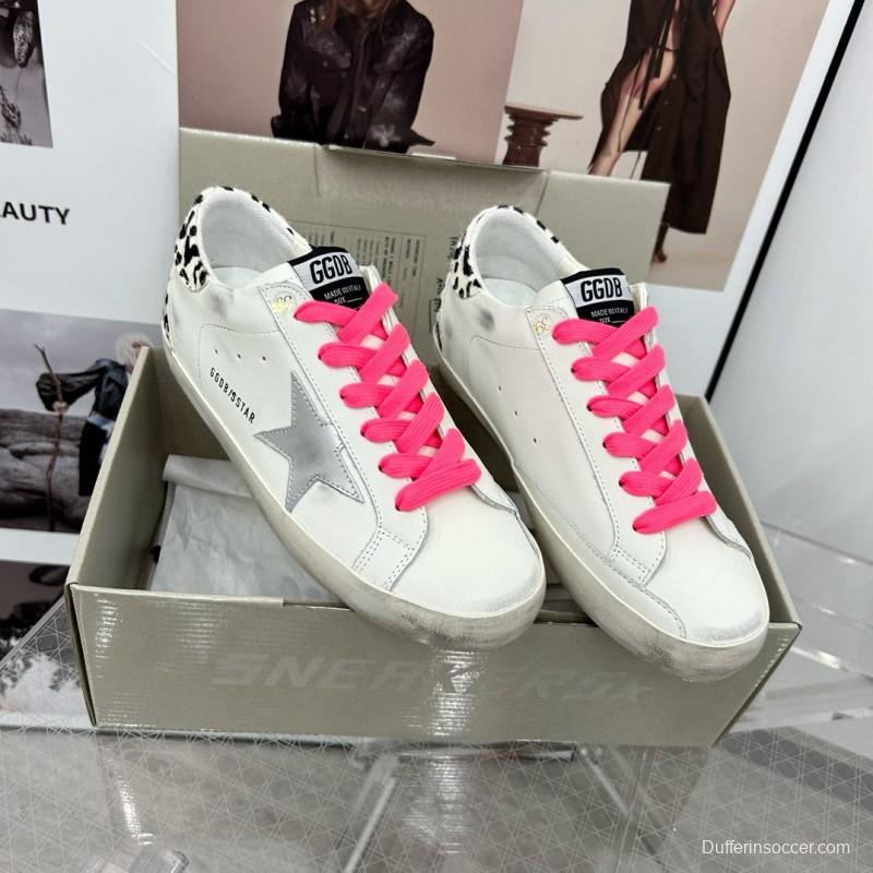 2025 Women GGDB White Pink Leather Sneakers