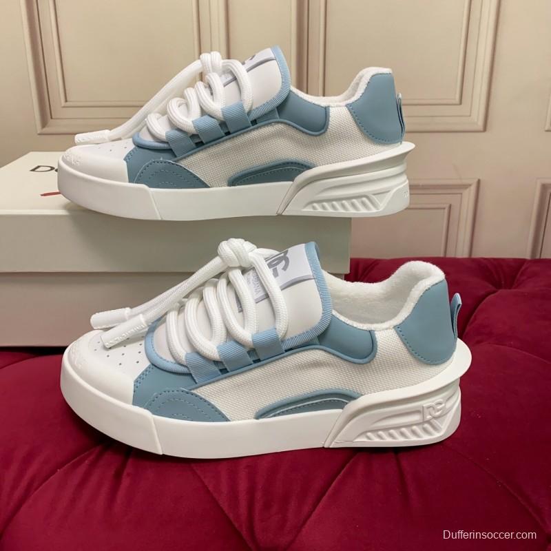 2025 Unisex Dolce & Gabbana White Blue Leather Mesh Sneakers