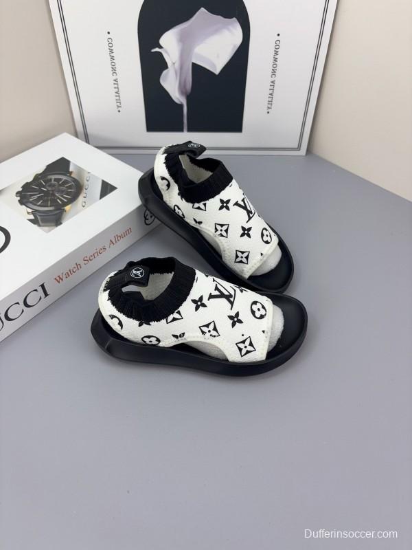 2025 Kids Louis Vuitton Black White Fabric Sandals