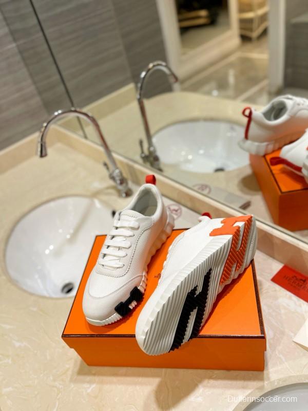 2024 Unisex Hermès White Orange Black Imported Glossy Lambskin Rain Velvet Casual Sneakers MJ00320
