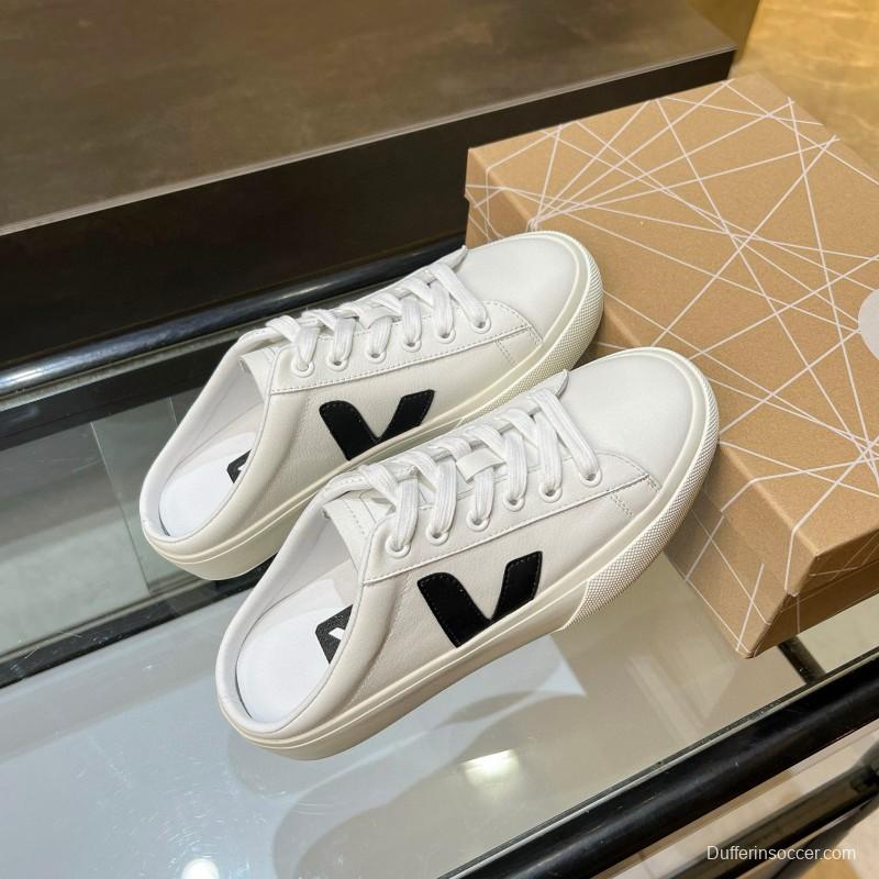 2025 Women VEJA White Black Canvas Leather Slip-On Sneaker MJ00240