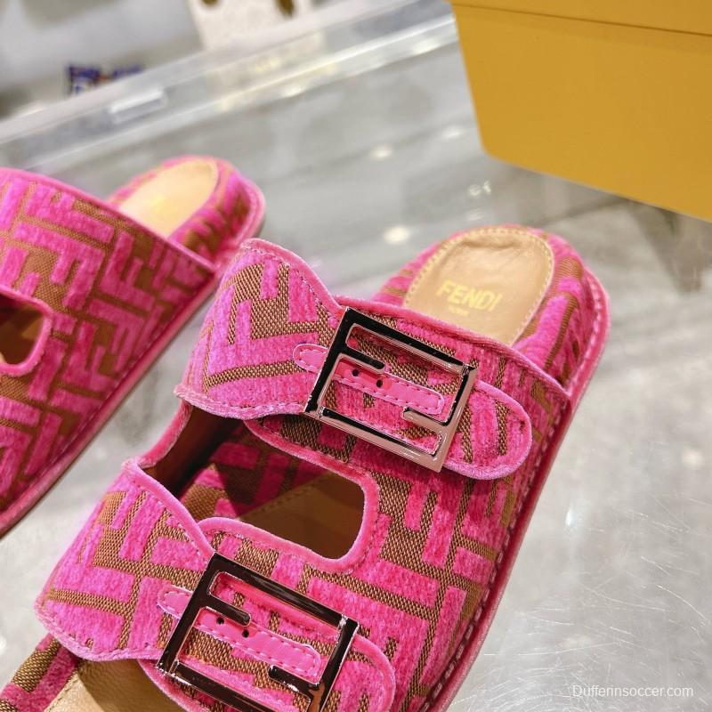 2025 Slippers Fendi Pink Jacquard Buckle KFY00250