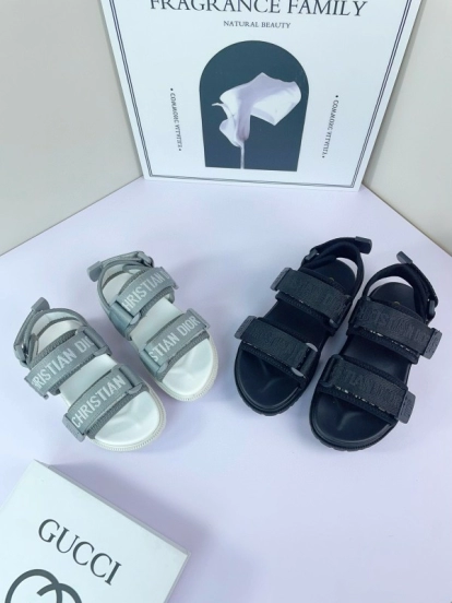 2025 Kids Dior Grey Black Fabric Sandals