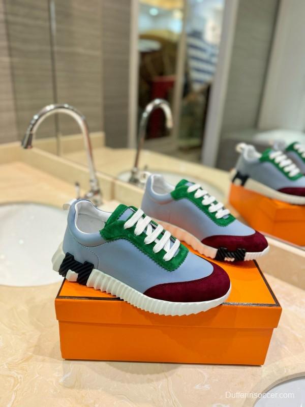 2024 Unisex Hermès White Green Burgundy Imported Silk Suede Casual Sneakers MJ00320