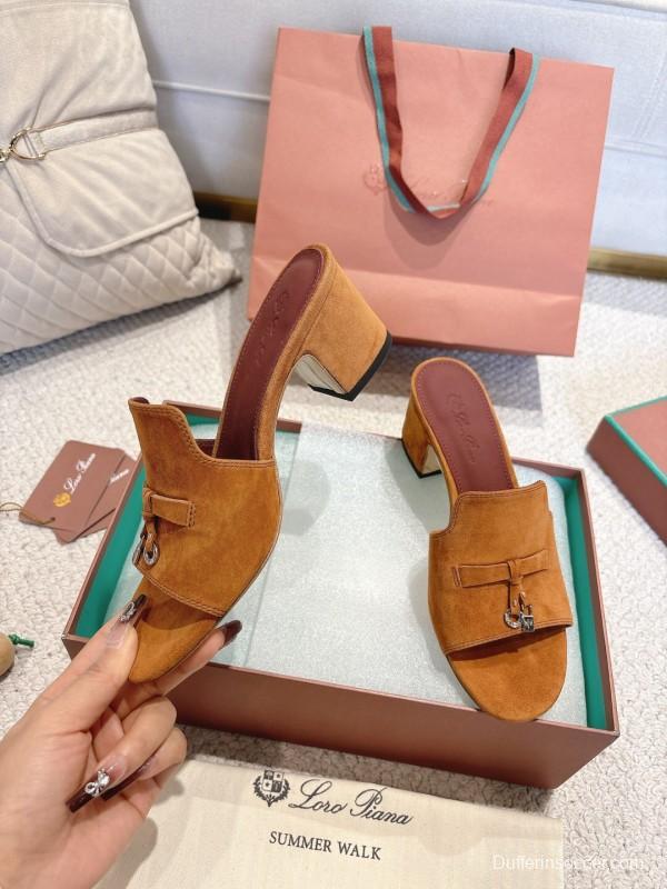2025 Women LP Brown Suede Heeled Mules