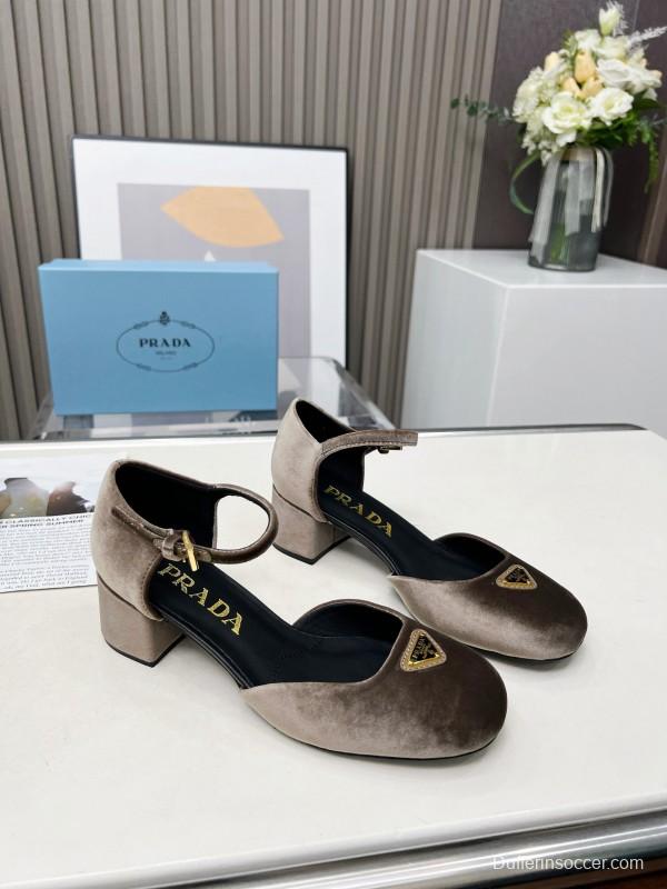 2025 Women Prada Brown Velvet Mary Jane