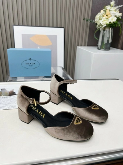 2025 Women Prada Brown Velvet Mary Jane Shoes