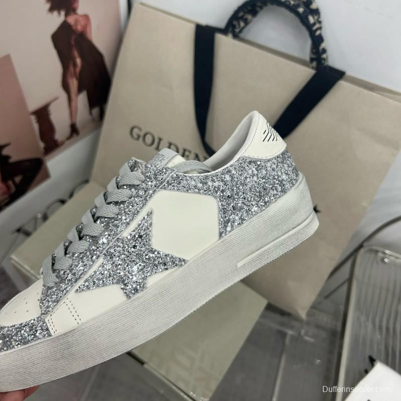 2024 Women GGDB Silver Glitter Leather Sneakers