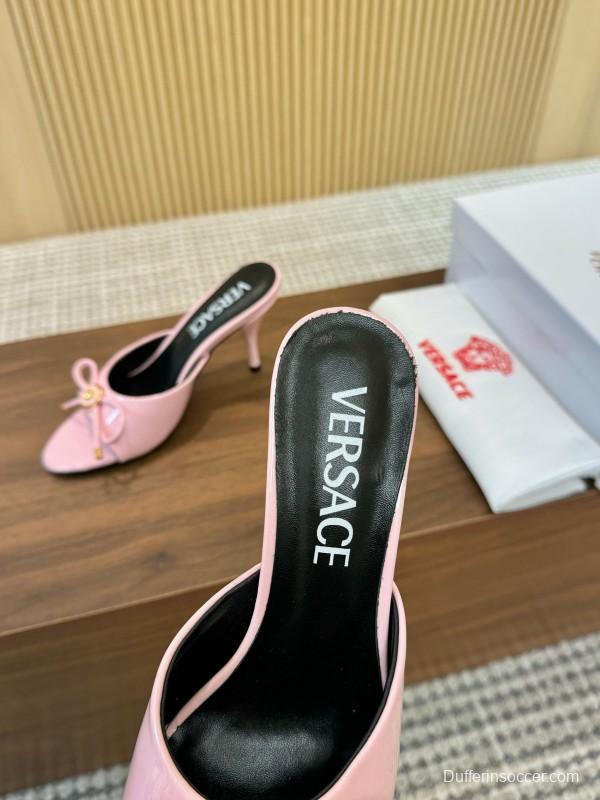 2025 Women VERSACE Pink Leather Heeled Mules LY00210