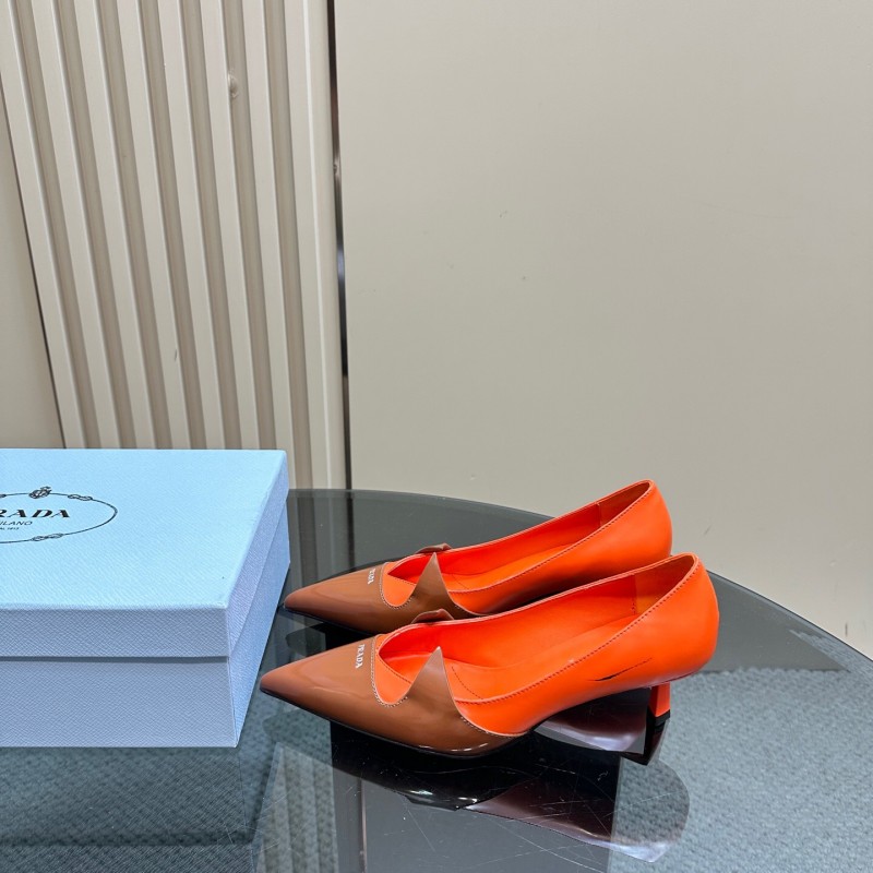 2025 Women Prada Orange Brown Leather Heels KFY00310