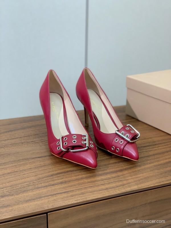 2025 Women Gianvito Rossi Red Leather Heels Buckle KFY00300