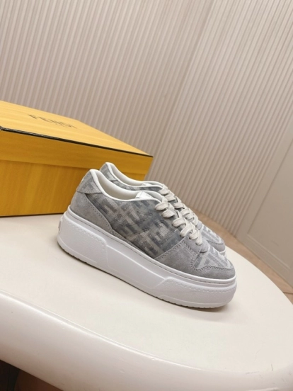 2025 Women Fendi Grey Suede Mesh Sneakers LY00340