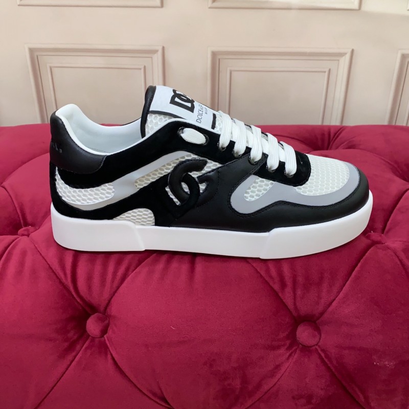 2025 Unisex Dolce & Gabbana Black White Mesh Leather Sneakers