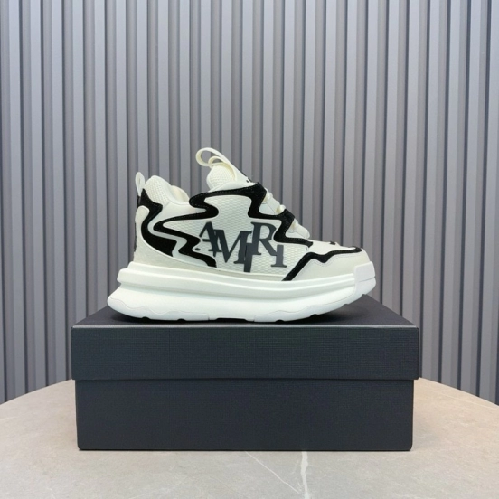 2024 Unisex Amiri White Black Mesh Leather Sneakers MJ00410