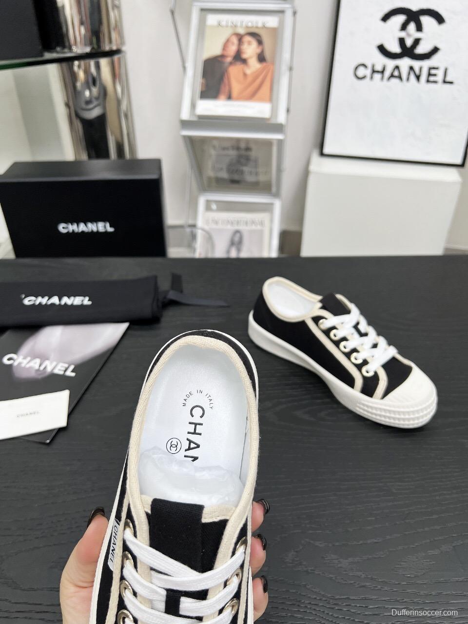 2025 Women Chanel Black Canvas Sneakers LY00230