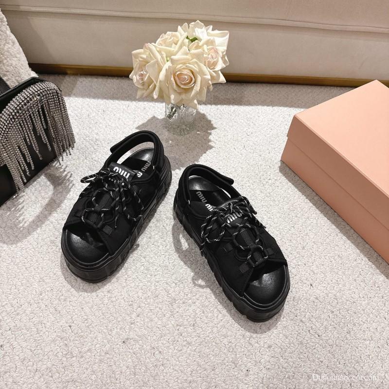 2025 Women Miu Miu Black Lycra Sandals LY00280