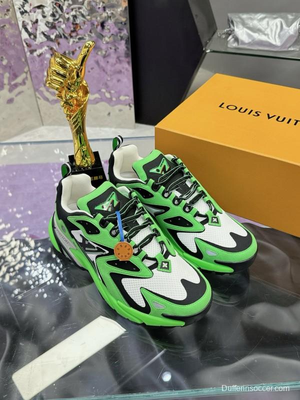2025 Men Louis Vuitton Green Black White Mesh Leather Sneakers MJ00420