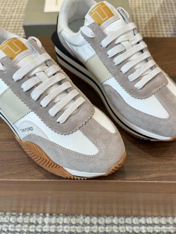 2025 Women TOM FORD White Grey Suede Leather Sneakers LY00360