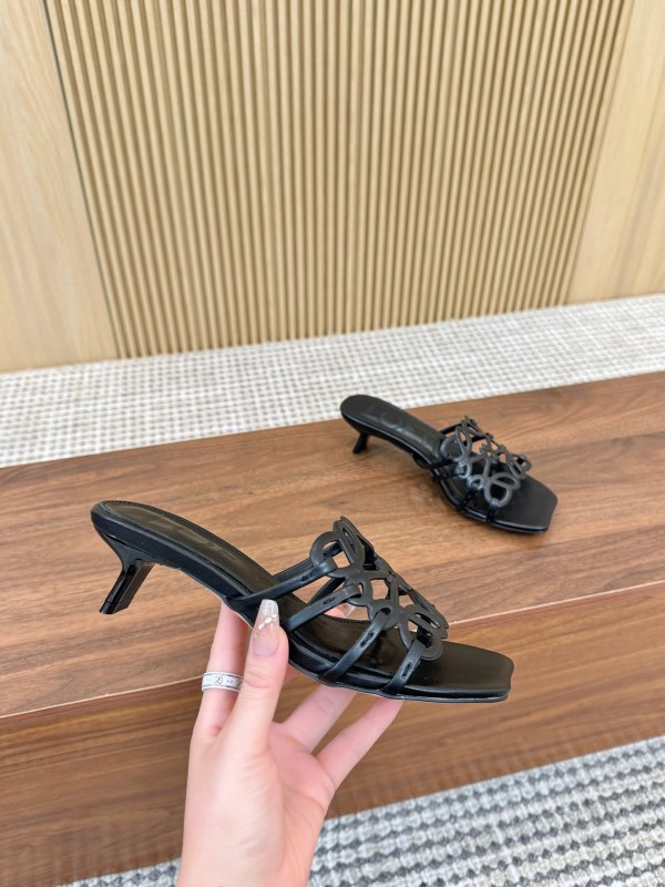 2025 Women Loewe Black Leather Heels LY00250