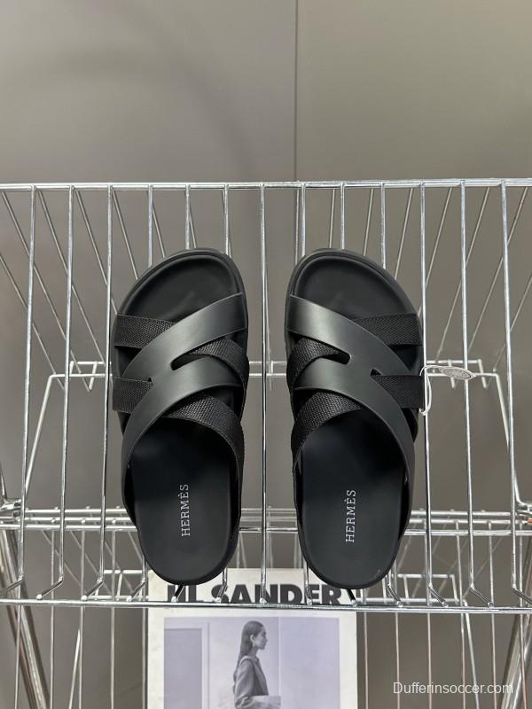 2025 Slippers Hermès Black Leather Slippers