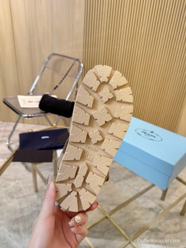 2025 Women Prada Beige Suede Sandals