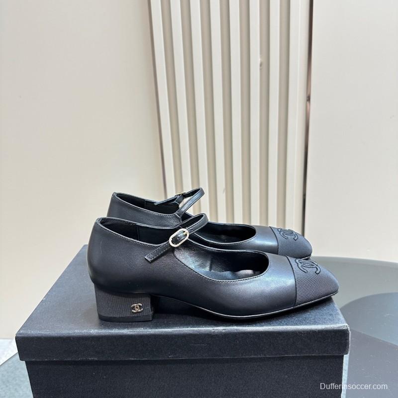 2025 Women Chanel Black Lambskin Mary Jane Shoes KFY00290