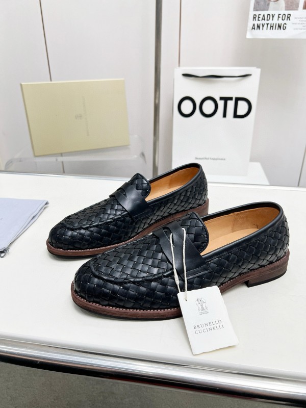 2024 Men Brunello Cucinelli Black Leather Loafers MJ00500